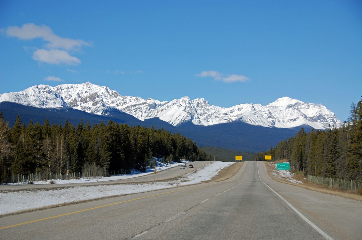 01B Mount Bell, Panorama Peak, Mount Temple Morning From Trans Canada Highway At Highway 93 Junction Driving Between Banff And Lake Louise in Winter